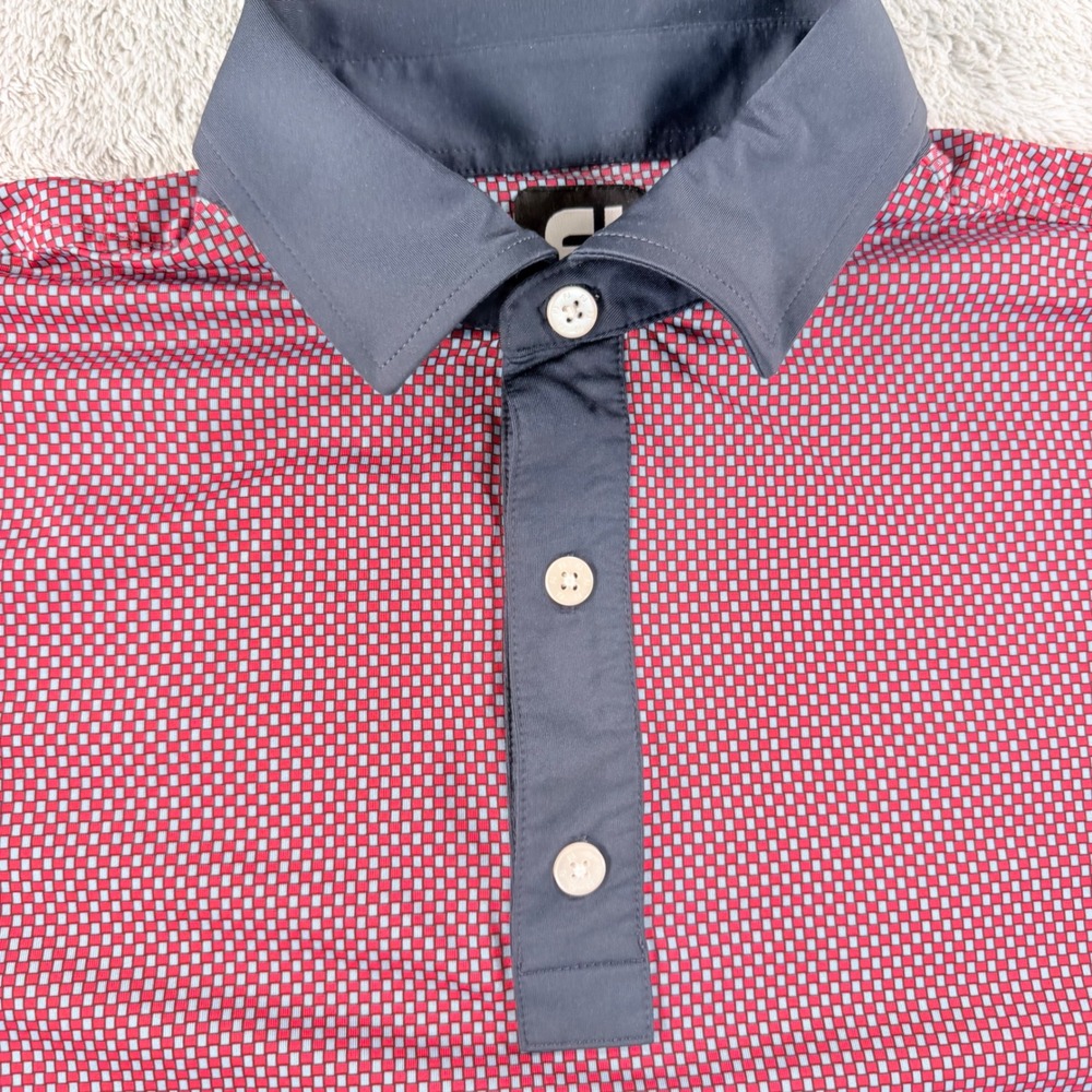 FootJoy Golf Shirt Mens Medium Red Checkered Performance Polo Short Sleeve